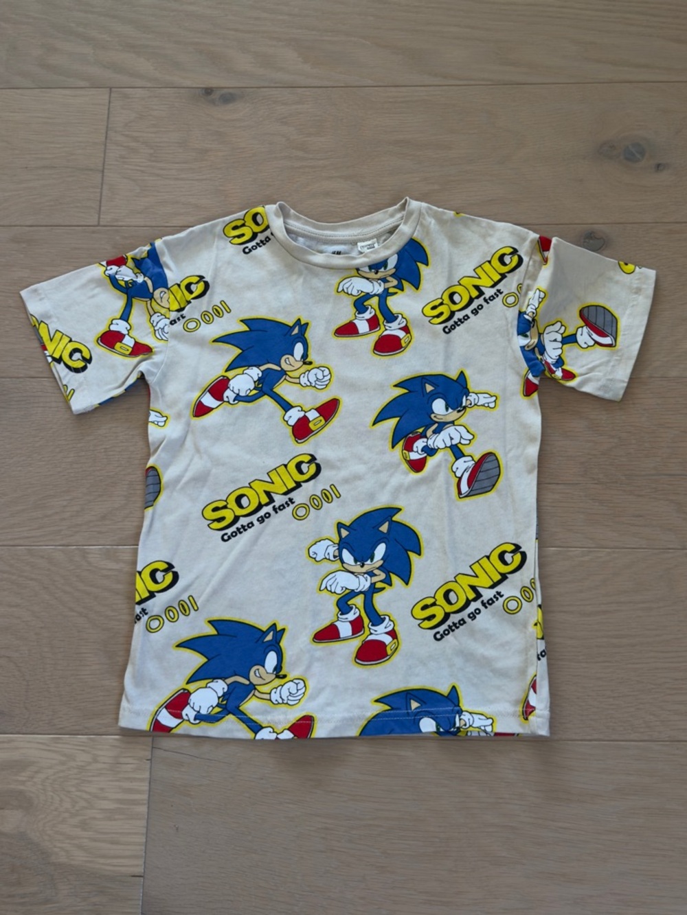 H&M boys beige Sonic Graphic Short Sleeve Tee T-shirt size 6X/7
